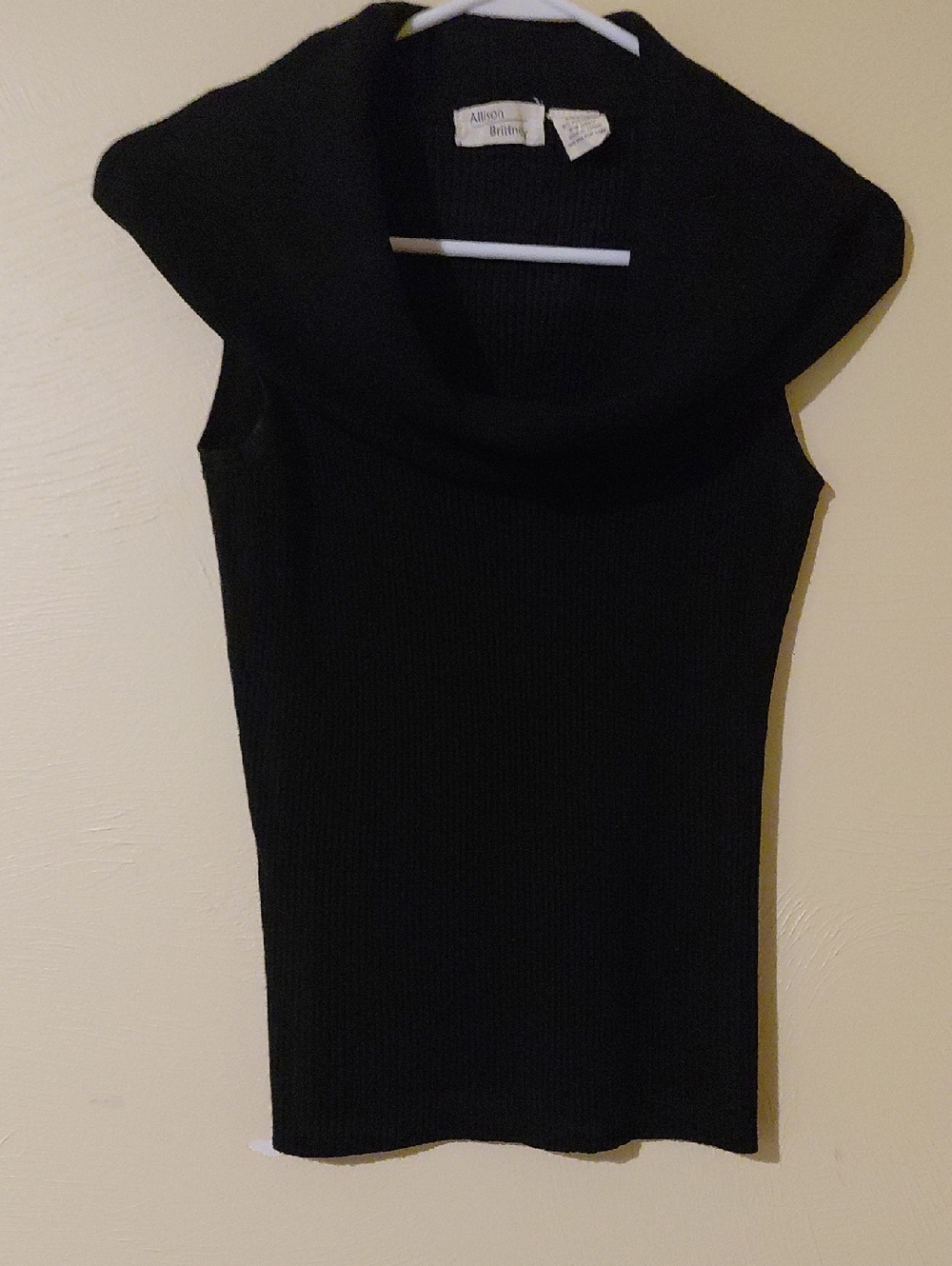 Allison Brittney Black Ribbed Sleeveless Cowl Neck Sweater